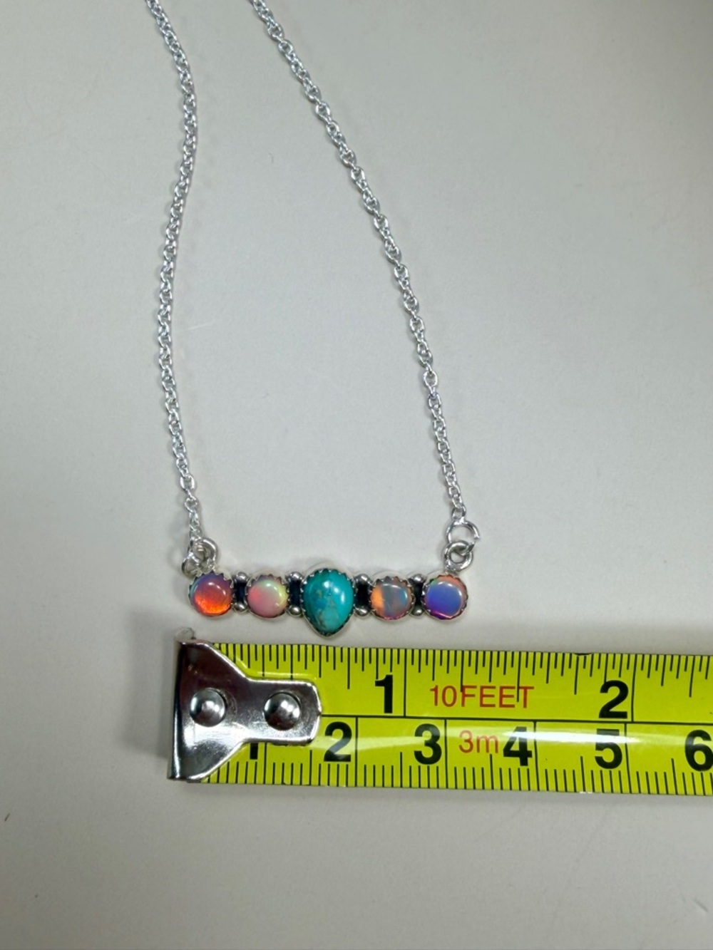 Southwestern Sterling Silver Balloon Opal Bar Pendant Necklace - Picture 9 of 9